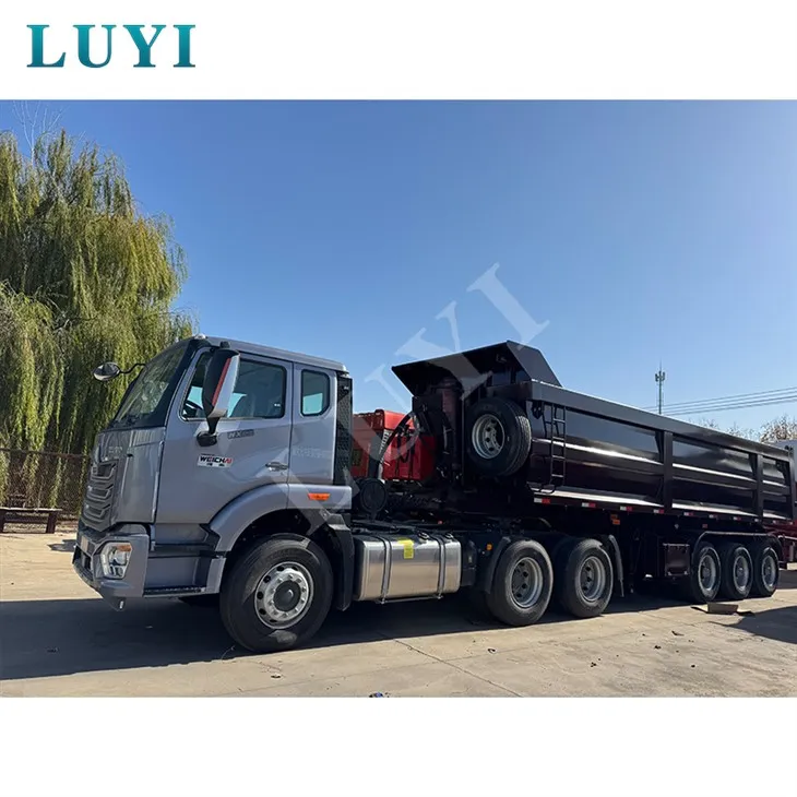 3-المحور U-النوع الهيدروليكي الخلفي-نصف مقطورة قلابة قلابة